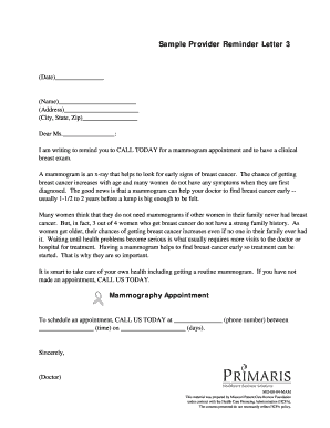 Mammogram Reminder Letter Template  Form