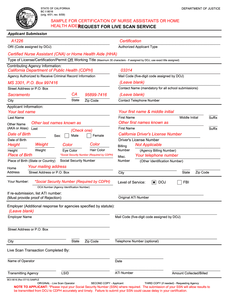 Sample Live Scan Report  Form