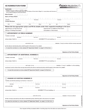 Icici Prudential Life Insurence 4s Nomination Form