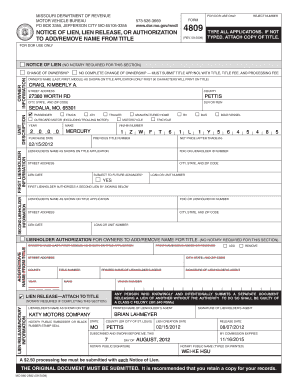 Missouri Notice of Lien Online Filing  Form