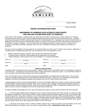TENANT AUTHORIZATION FORM ASSIGNMENT of SAMLARC