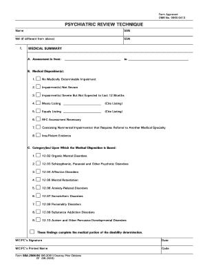 Form Approved OMB No 0960 0413 PSYCHIATRIC REVIEW