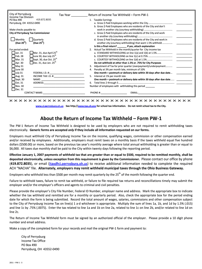  Perrysburg Ohio Income Tax Forms 2011