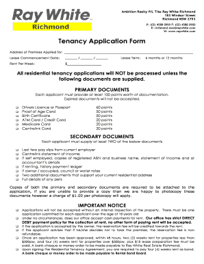 Rental Application Form Template Nsw