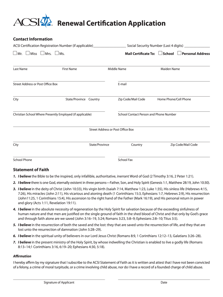 Acsi Certification Application  Form