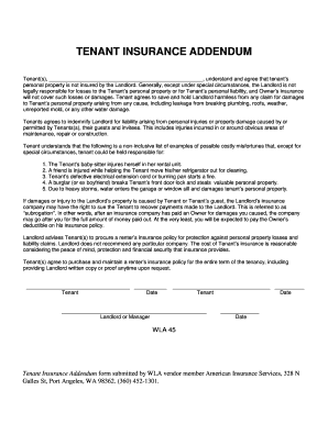 Renters Insurance Addendum Template  Form