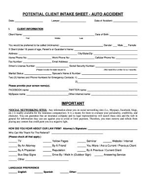 Auto Accident Intake Form