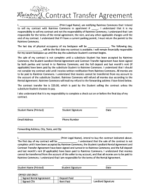 Contract Transfer Agreement the Raintree Commons  Form