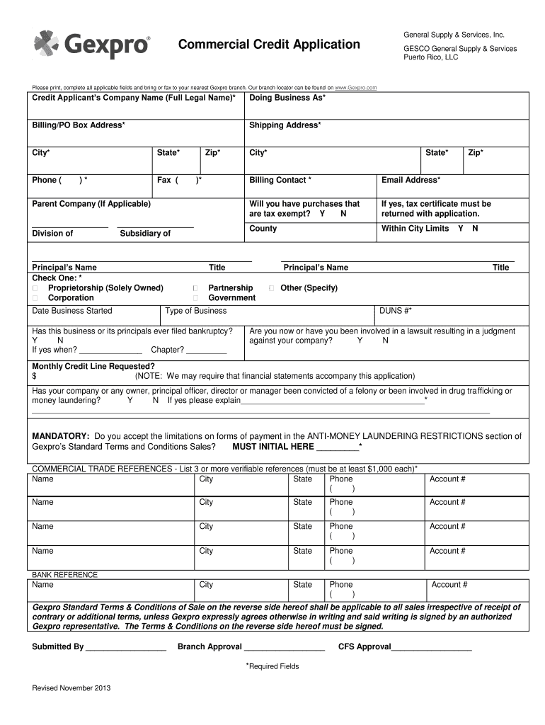  Gexpro Credit Application  Form 2013