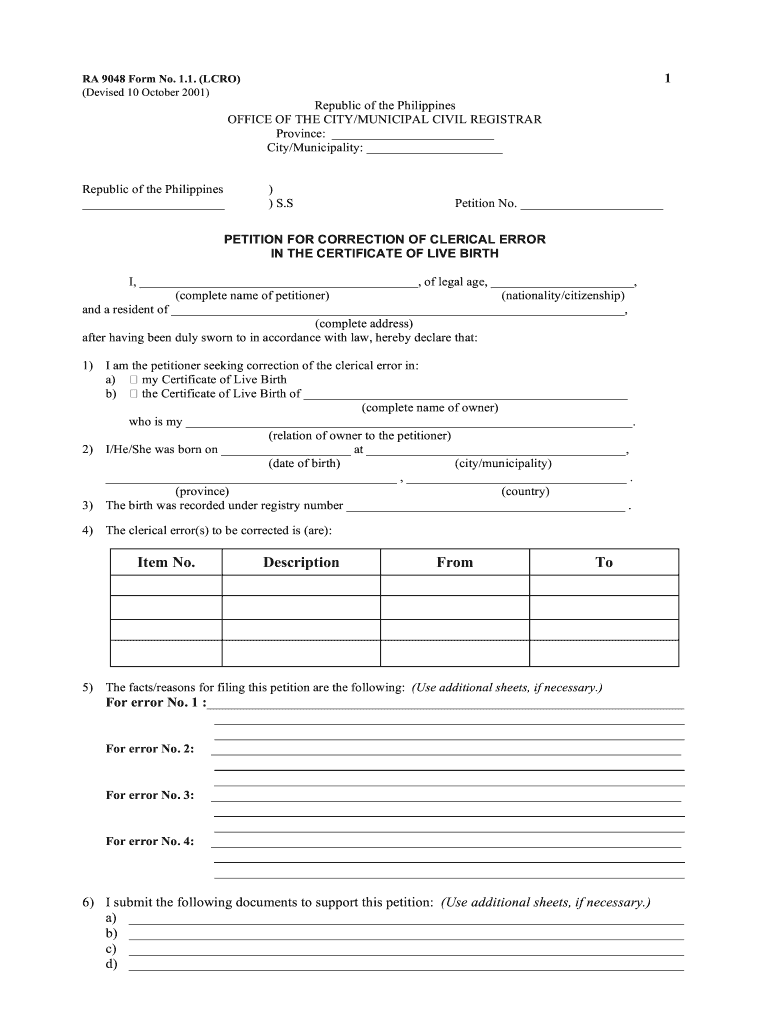 Petition for Correction of Entry in Birth Certificate Sample  Form