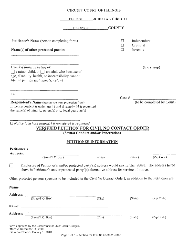 Civil No Contact Order PDF  Clinton County, Illinois  Clintonco Illinois  Form