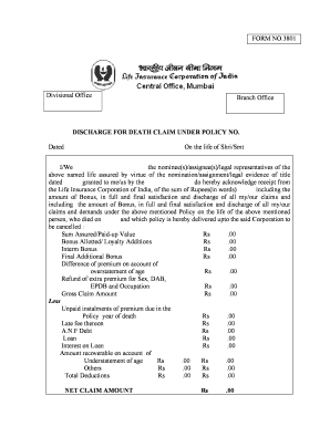 Lic Death Claim Form 3801