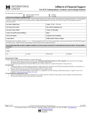 Affidavit of Financial Support PDF Michigan Flint University Form