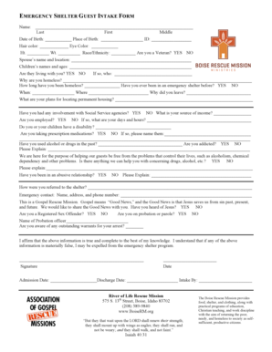 Emergency Shelter Intake Form