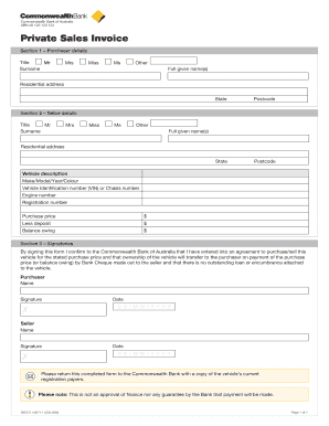 Private Sale Invoice  Form