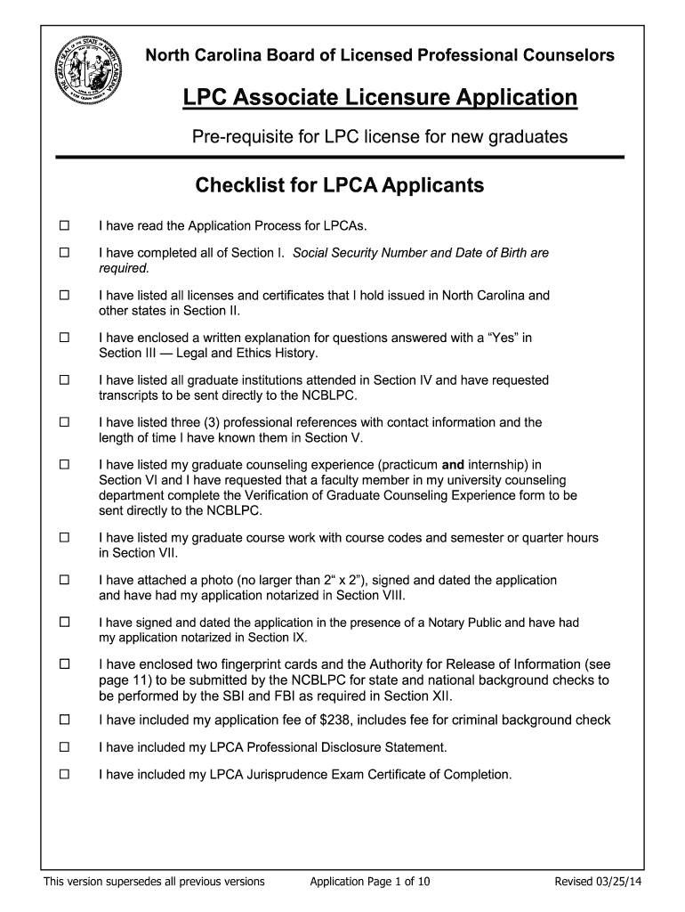  LPC Associate Application PDF  NCBLPC NC Board of Licensed    Ncblpc 2014-2024