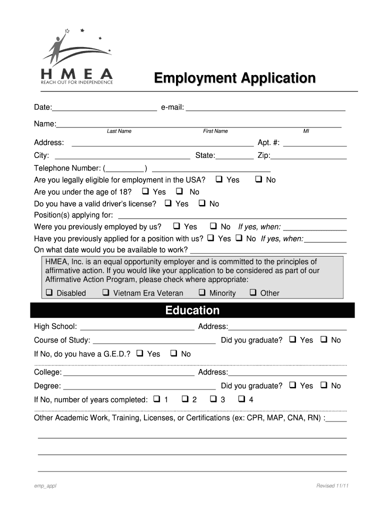  Employment Application Form India 2011-2024