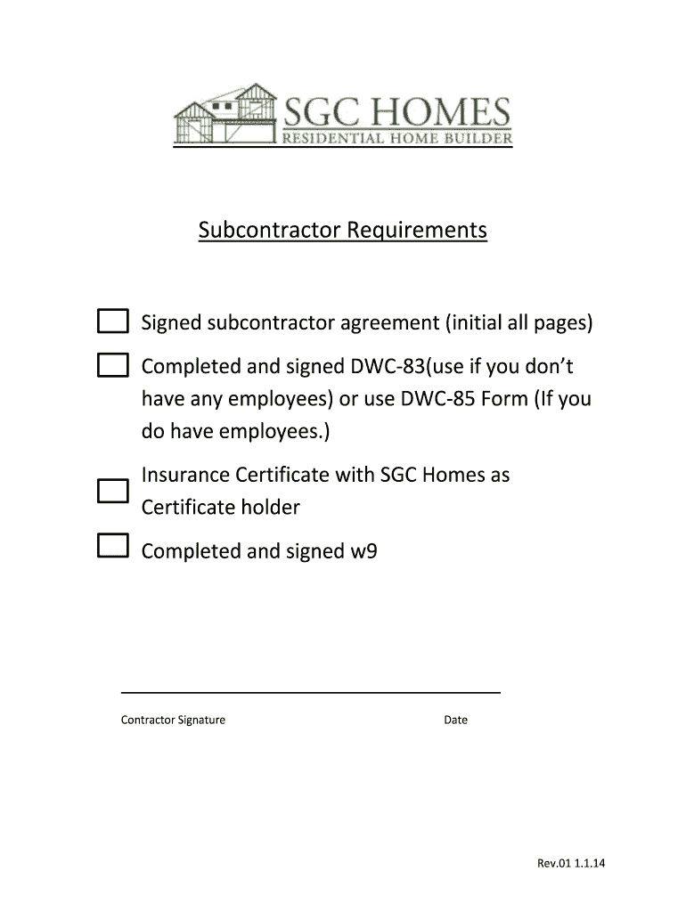 Subcontractor Agreement  SGC Homes  Form