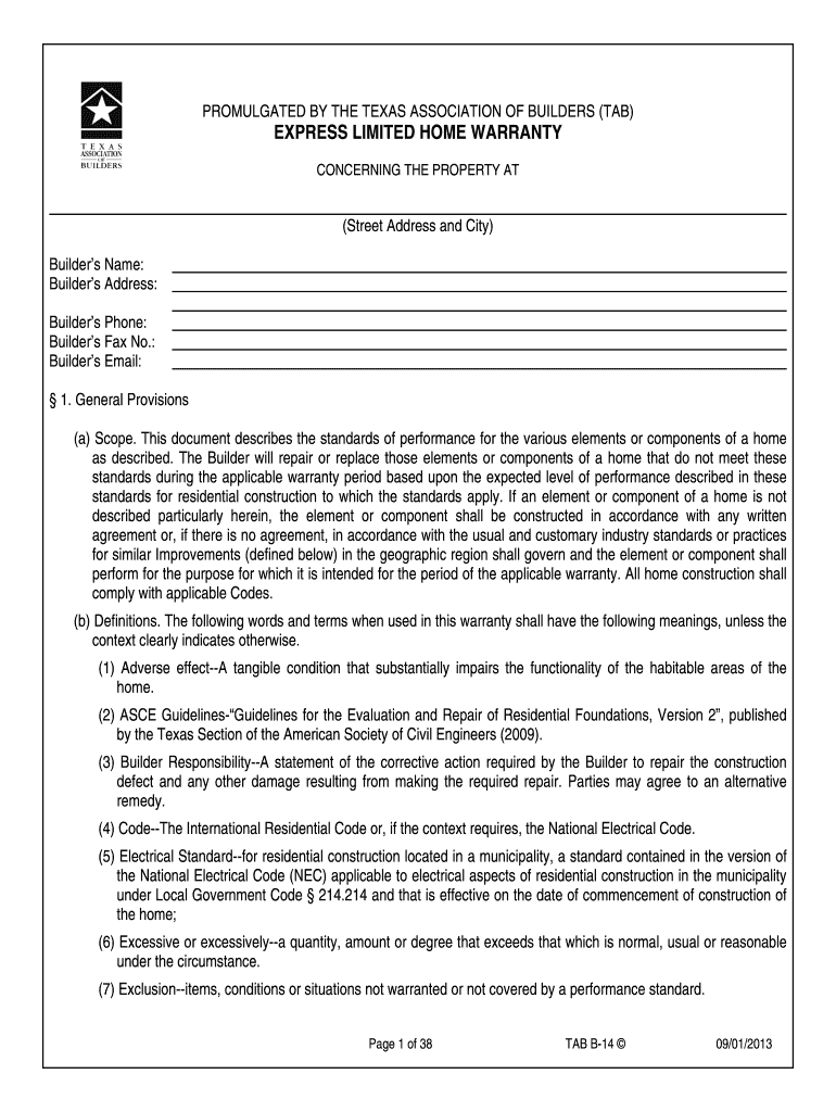 Express Limited Home Warranty  Form