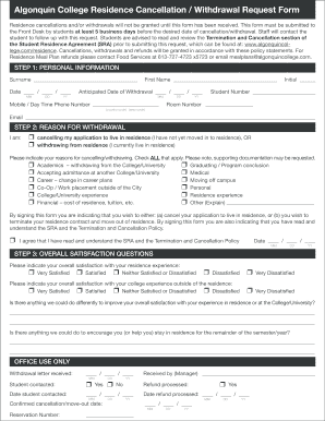 CancellationWithdrawal Request Form  Algonquin Residence