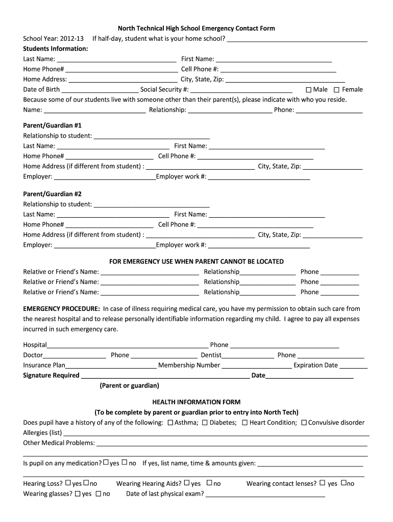  High School Emergency Contact 2013-2024