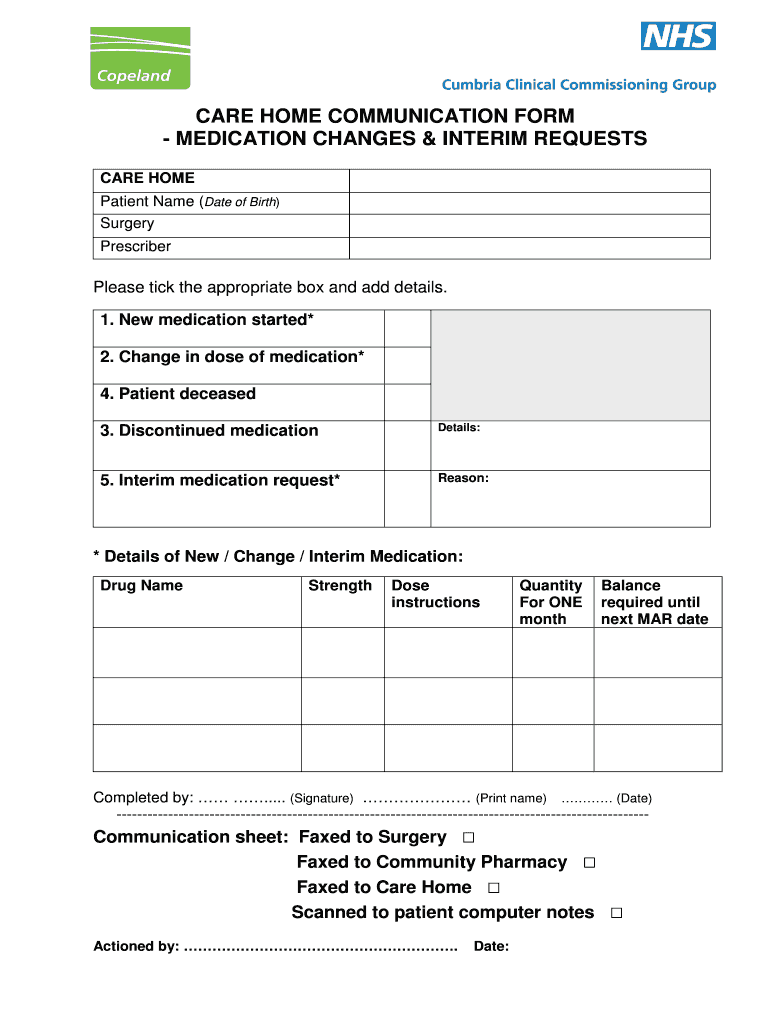 Home Care Family Communication Form