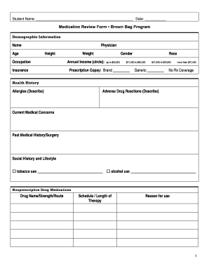 Medication Review Form Brown Bag Program Name Physician Pskills Pharm Ku