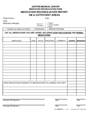 Printable Medication Reconciliation Form Template