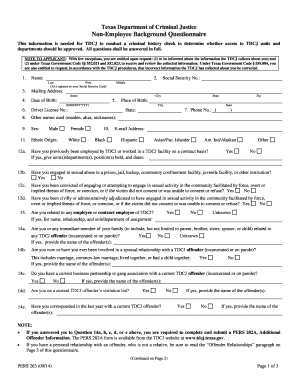 Get and Sign Non Employee Background Questionnaire Texas Department of Tdcj State Tx 2014 Form