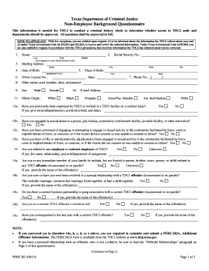  Non Employee Background Questionnaire Texas Department of Tdcj State Tx 2014