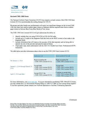 CMS 1500 Claim Form Horizon Blue Cross Blue Shield of New