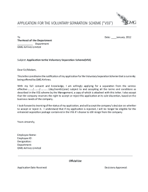 APPLICATION for the VOLUNTARY SEPARATION SCHEME VSS  Form