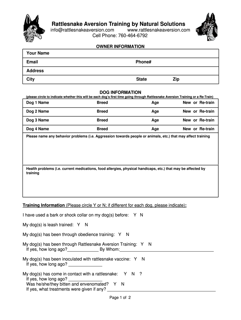 Dog Training Contract Template Form Fill Out and Sign Printable PDF