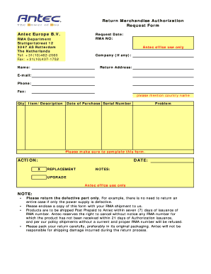 Antec EU RMA Request Form PDF