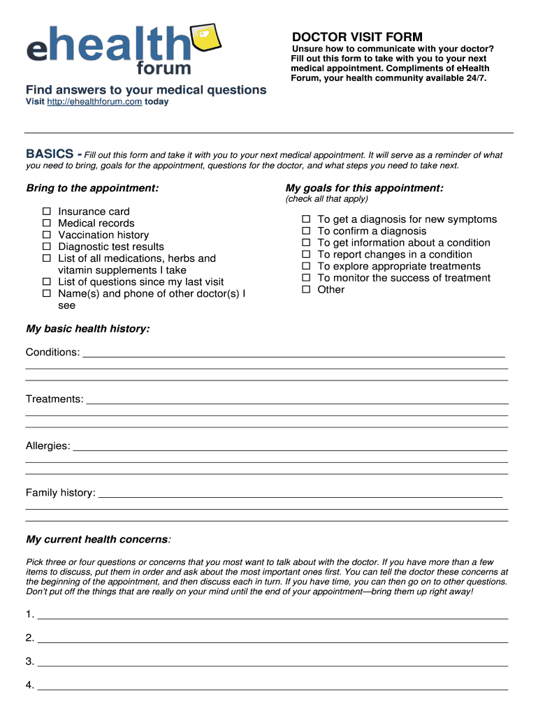 Doctor Visit Form Template