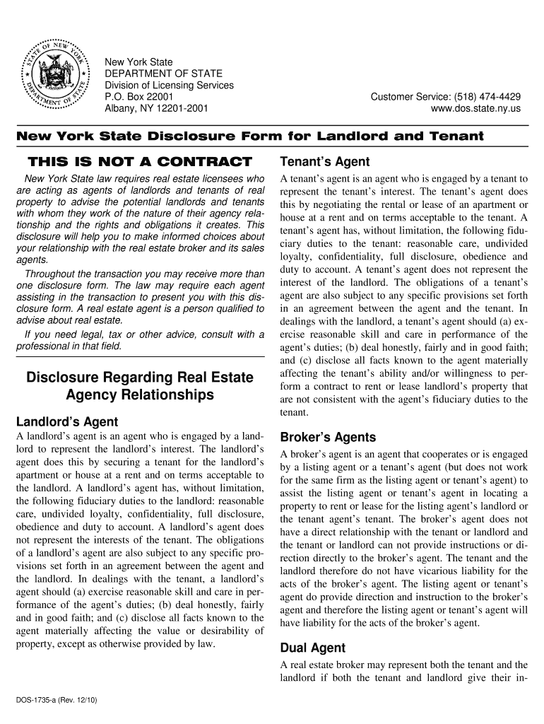 New York State Disclosure Form for Landlord and Tenant