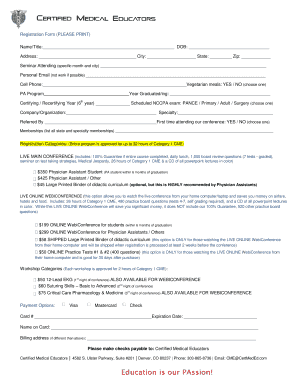 Printable Registration Form Certified Medical Educators