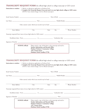 Durham Tech Community College Transcript Request  Form