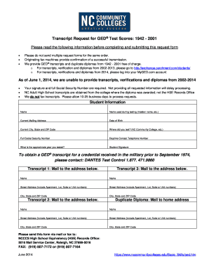 Official North Carolina GED Transcript Request Lenoir Lenoircc  Form