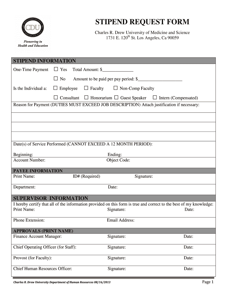  Stipend Request Form Charles R Drew University of Medicine and Cdrewu 2013-2024