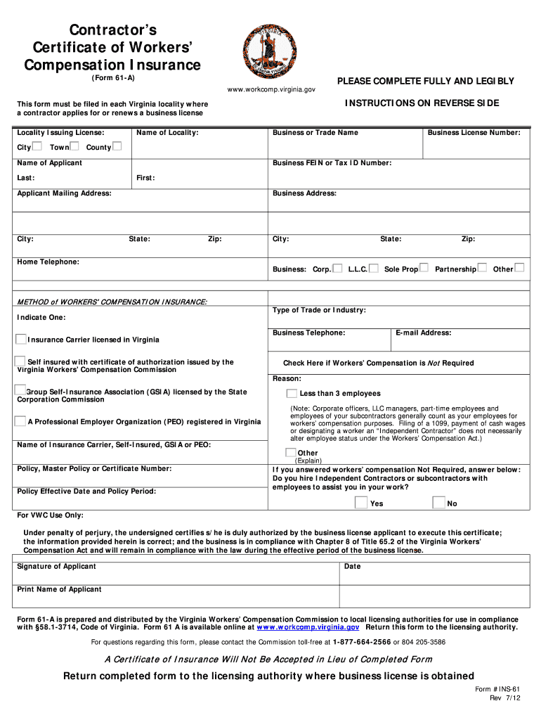  Contractor&#39;s Certificate of Workers&#39; Compensation Insurance City of Harrisonburgva 2014