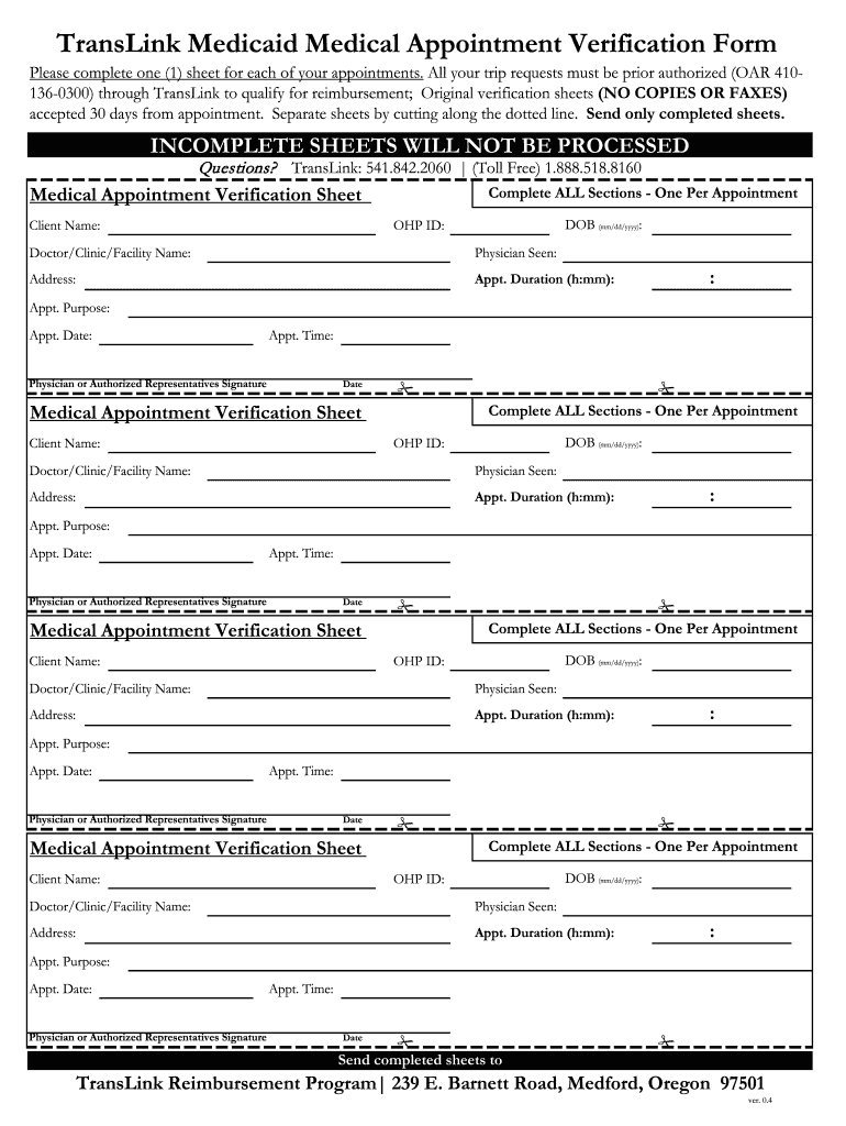 Medical Appointment Verification  Form