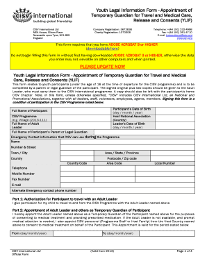 Youth Legal Information Form Appointment of CISV International