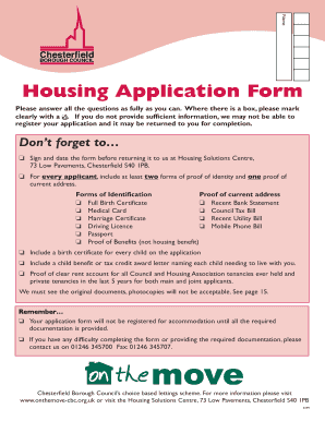 Chesterfield Borough Council Housing Application  Form