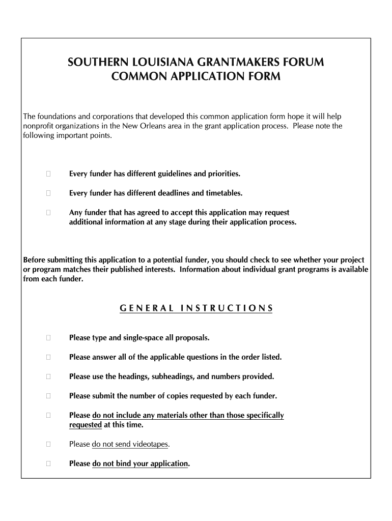 Louisiana Common Application  Form