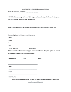 Camper Bill of Sale PDF  Form