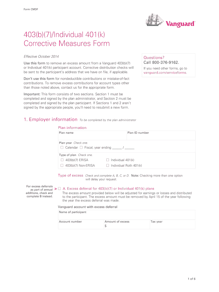 403b7Individual 401k Corrective Measures Kit Vanguard  Form