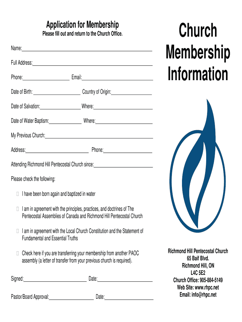Application for Membership Church  Form