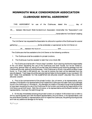 Clubhouse Rental Agreement Clubhouse Agreement  Form