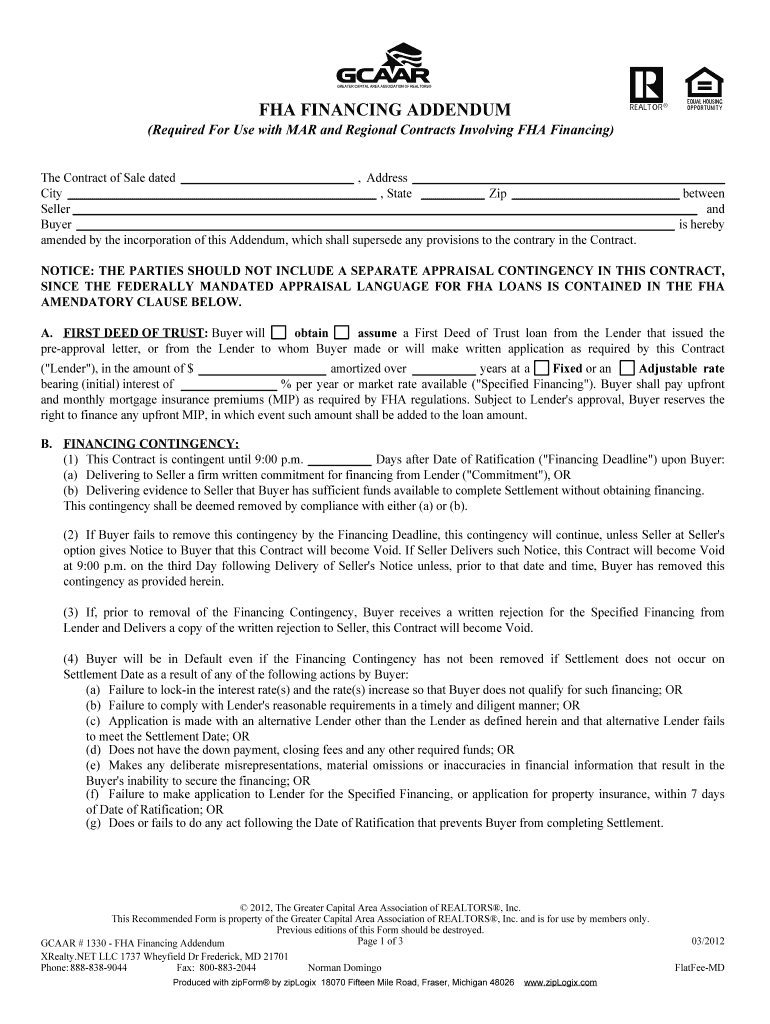  FHA FINANCING ADDENDUM 2012-2024